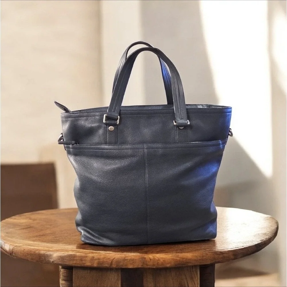 Coach Tote Bag‎ Blue F77181 Rare Transatlantic Drafting Tote Pebbled Leather